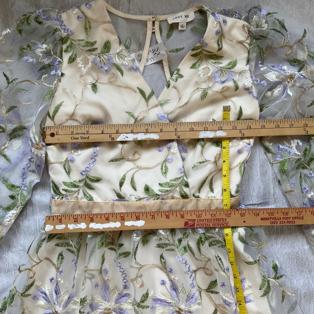 NWT Just Me Floral Embroidered Sheer Mesh Maxi Dress Small S Keyhole Cottagecore - Picture 13 of 16